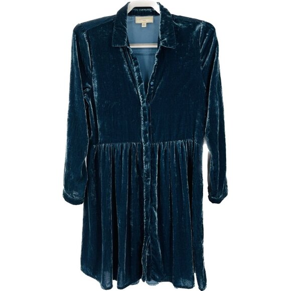 Anthropologie Moulinette Sours Velvet Button Down  Mini Shirt Dress Size XS - Picture 1 of 12